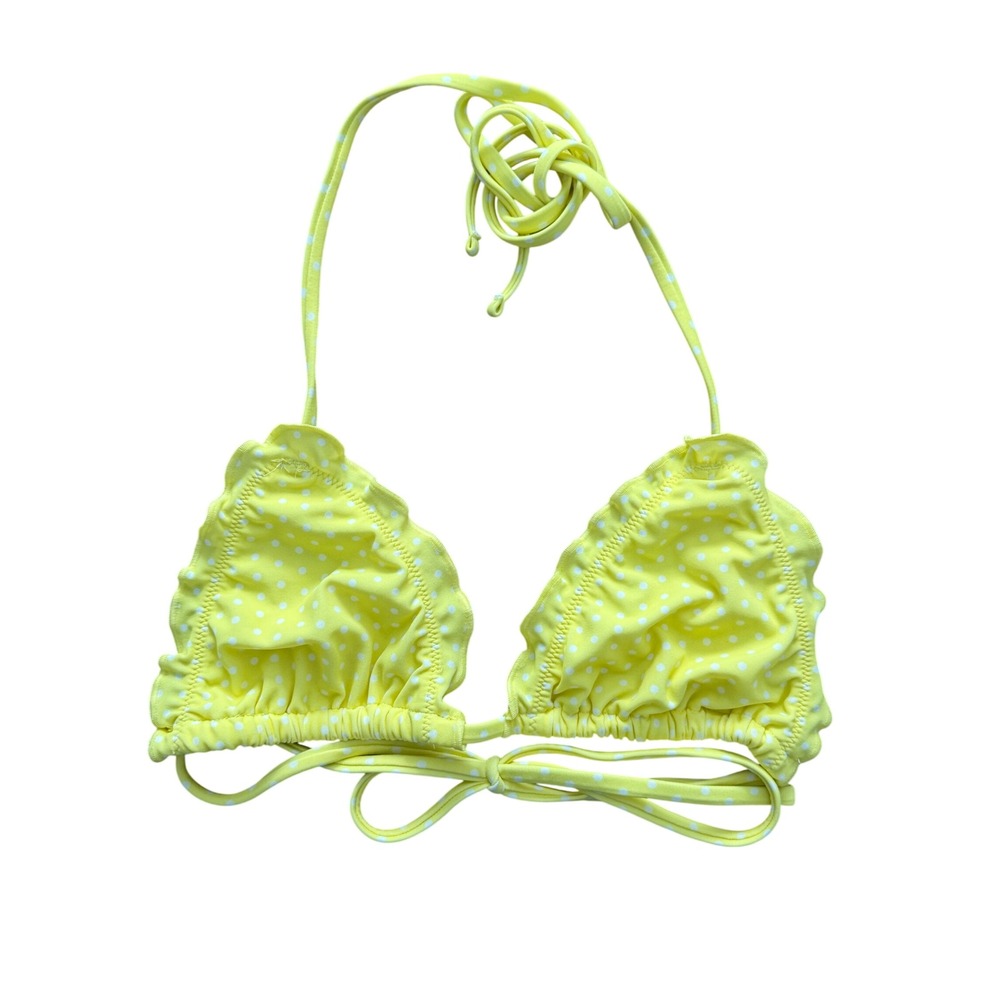 Victoria's Secret PINK x Frankies Bikinis Yellow Polka Dot Ruffle Bikini Top S
